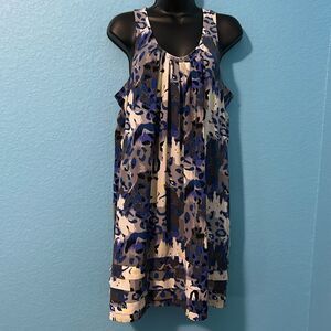 #75 R&K originals sleeveless, pleated, neckline, tiered hem midi dress, size 12